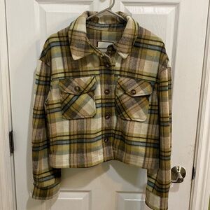 Bagatelle Collection Poly Wool Blend Plaid Cropped Women’s Jacket Size Large